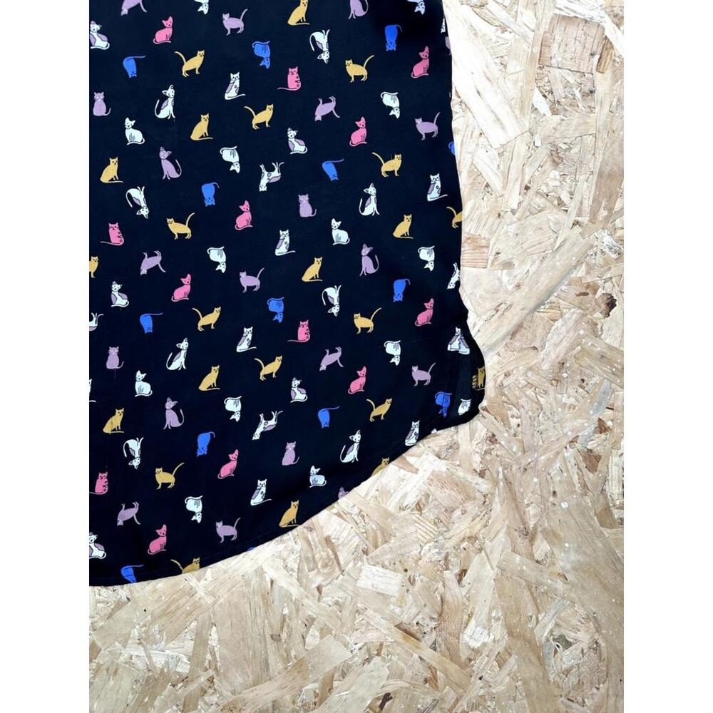 Sweet Rain Cat Print Blouse Womens Large Black Colorful Kitty Pattern Tank Top - Picture 11 of 14